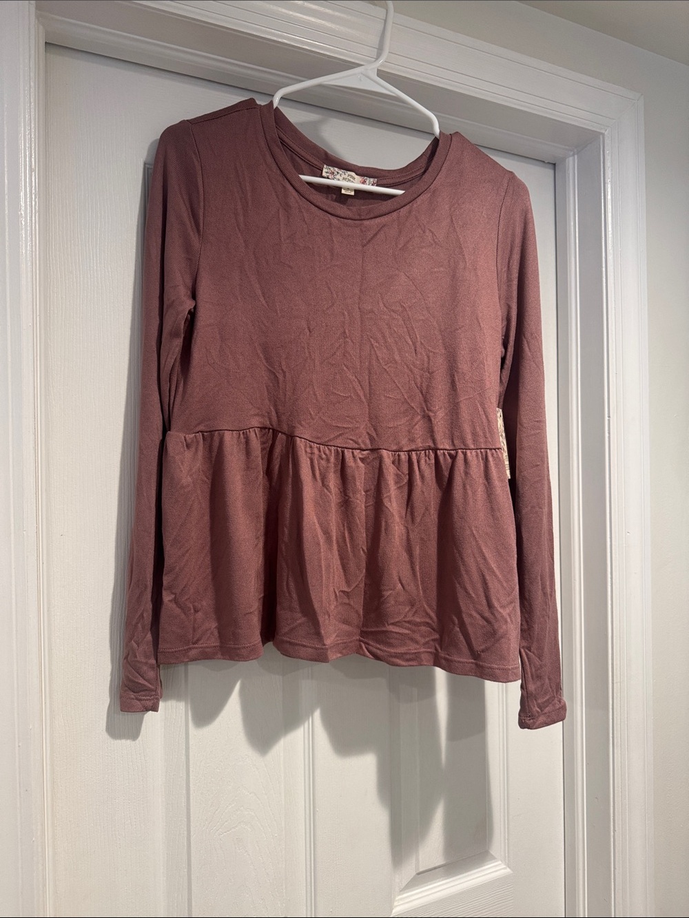 Long Sleeve Peplum Top in Fig by Pink Republic